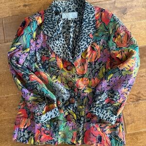 Vintage Platinum by Dorothy Schoelen Floral and Animal Print Blazer
